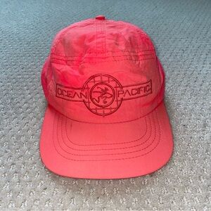Vintage Ocean Pacific Nylon Logo Pink Beach Hat Surfer Skater 80s 90s USA Made